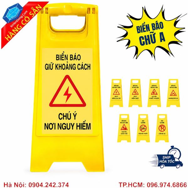 Biển cảnh báo chữ A màu vàng cảnh báo nguy hiểm