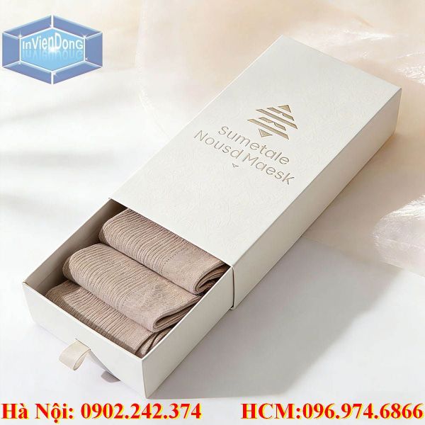 Sản Xuất Hộp Đựng Khăn Lụa Nắp Kéo Dập Nổi Logo Cao Cấp Tại Hà Nội