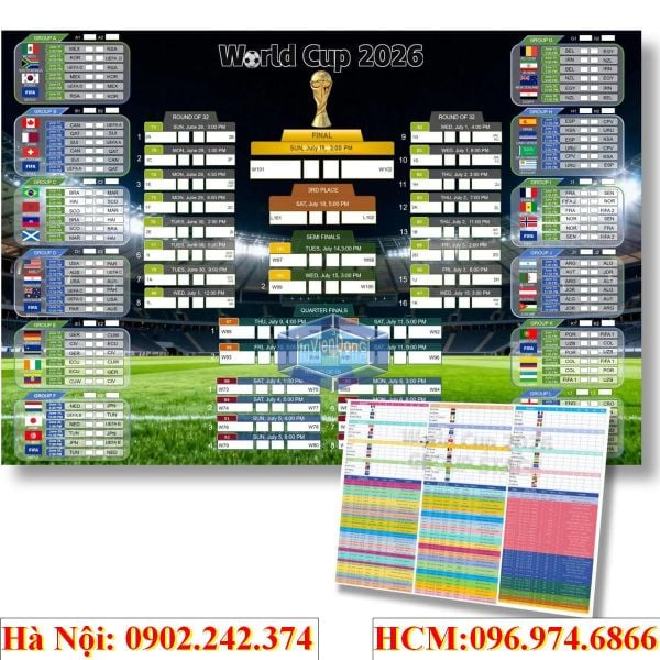 In Lịch Thi Đấu World Cup 2026 Kênh VTV Khổ Lớn Sắc Nét