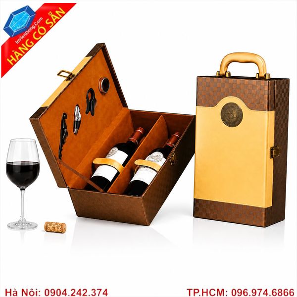Hộp da đựng rượu vang thiết kế sang trọng