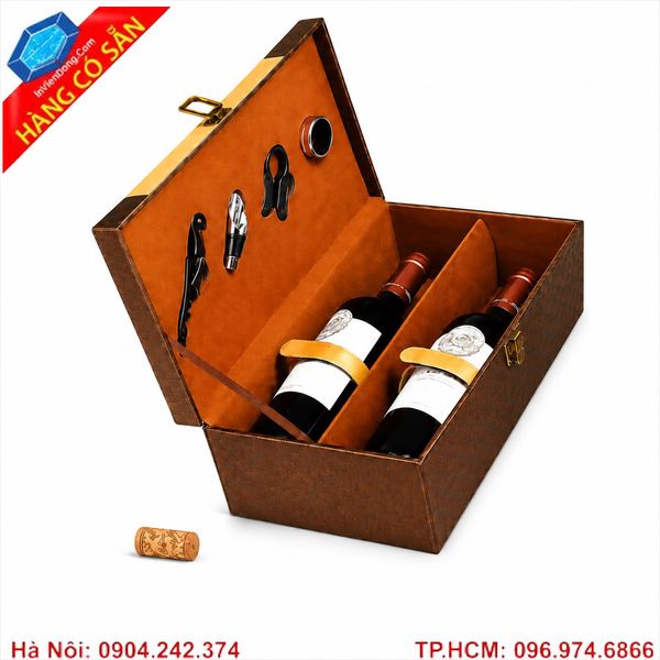 Hộp da đựng rượu vang thiết kế sang trọng
