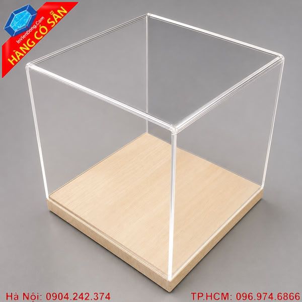Hộp mica đế gỗ cao cấp trong suốt dùng trưng bày kỷ niệm chương.