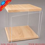 Hộp mica trong suốt đế gỗ dùng trưng bày mô hình cao cấp.
