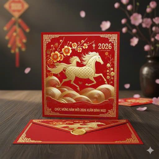 In thiệp Tết 2026 thiết kế theo yêu cầu