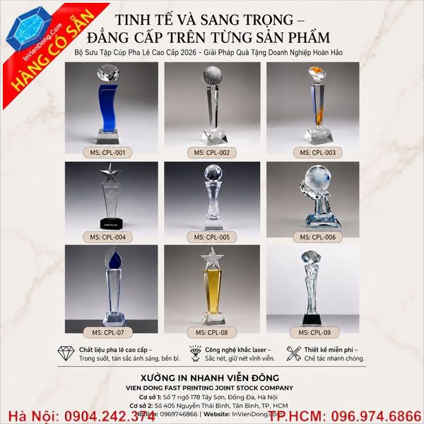 Kỷ niệm chương pha lê vinh danh doanh nghiệp sang trọng