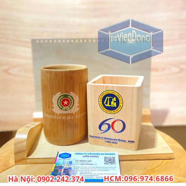 Sản Xuất Ống Cắm Bút Gỗ, Bộ Quà Tặng Để Bàn Khắc Logo