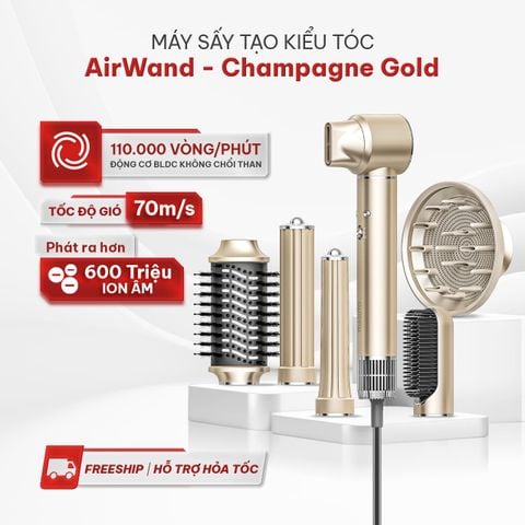 Máy sấy tạo kiểu tóc AirWand màu Champagne Gold, thiết kế 3 trong 1 tạo kiểu nhanh.