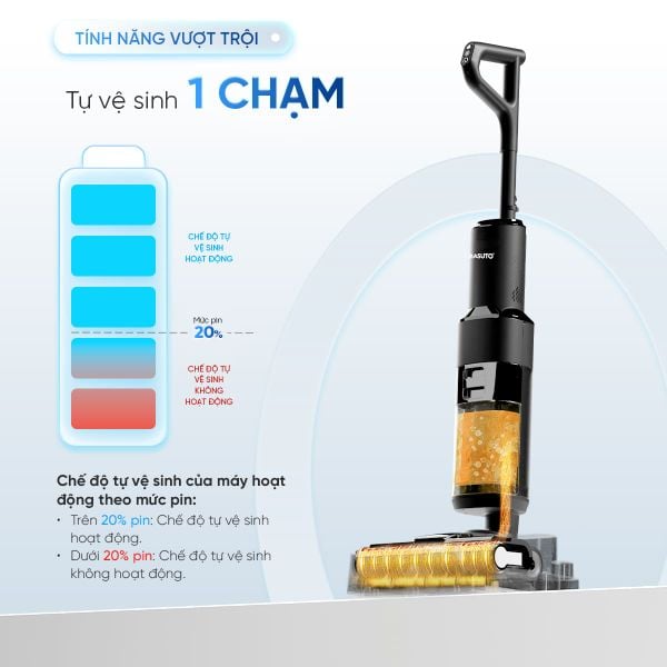 Máy hút bụi lau nhà không dây cầm tay Masuto FlexiFold | Lực hút siêu mạnh 15.000Pa, Tay gập linh hoạt 90°, Tự vệ sinh 1 chạm
