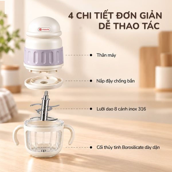 Máy Xay Ăn Dặm Đa Năng MSBABYBLEND Masuto - Cối Thủy Tinh, Lưỡi Dao 8 Cánh Xay Vi Lượng Siêu Mịn