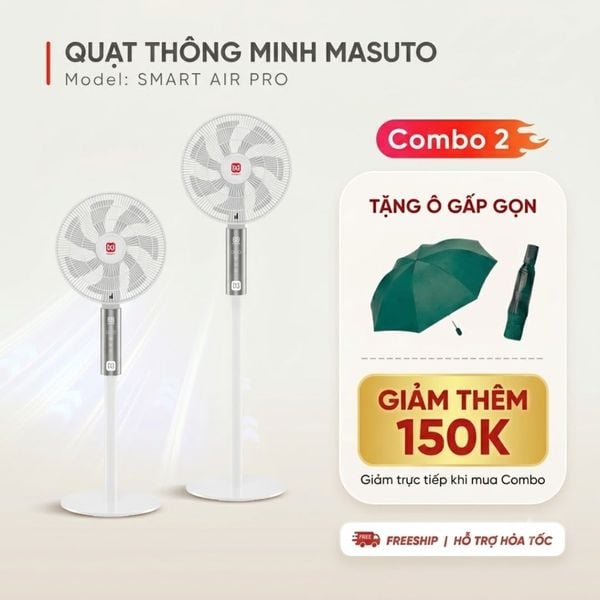 Quạt thông minh Masuto Air Pro cánh lớn 28cm – Điều khiển giọng nói Tiếng Việt, động cơ BLDC tiết kiệm điện