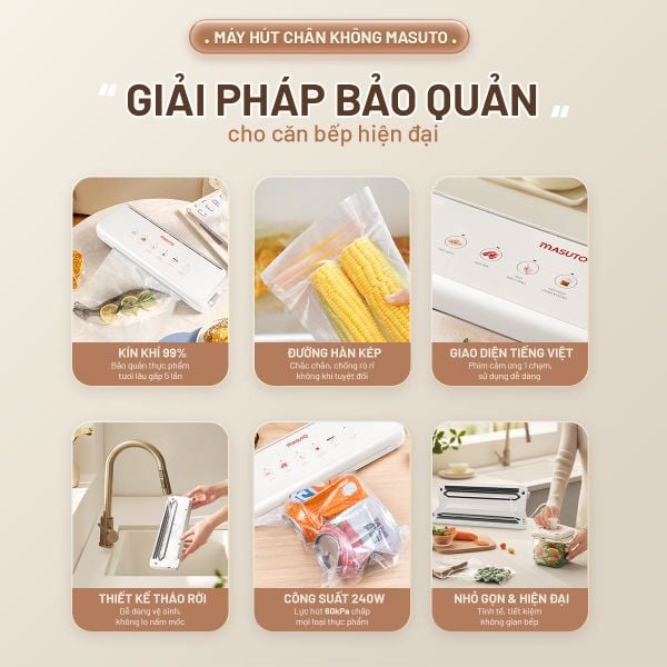 Máy hút chân không Masuto MSSMASTER - Công suất lớn 240W, Lực hút -60kPa, Đường hàn kép