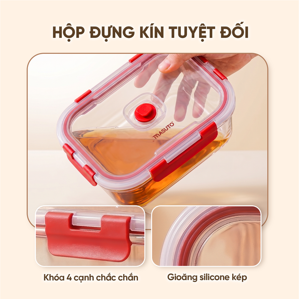 Hộp Thủy Tinh Hút Chân Không Cao Cấp Masuto Dung tích 1040ml