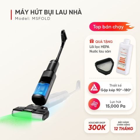 Máy hút bụi lau nhà không dây cầm tay Masuto FlexiFold | Lực hút siêu mạnh 15.000Pa, Tay gập linh hoạt 90°, Tự vệ sinh 1 chạm