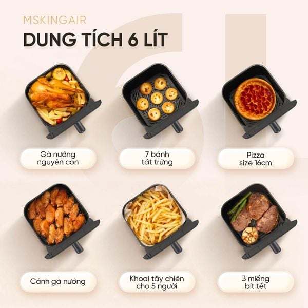 Nồi chiên không dầu Masuto MSKingAir - Dung tích 6L - 2 tầng đốt không cần trở lật - Phiên bản mới 2026