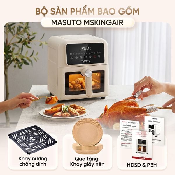 Nồi chiên không dầu Masuto MSKingAir - Dung tích 6L - 2 tầng đốt không cần trở lật - Phiên bản mới 2026