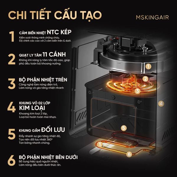 Nồi chiên không dầu Masuto MSKingAir - Dung tích 6L - 2 tầng đốt không cần trở lật - Phiên bản mới 2026