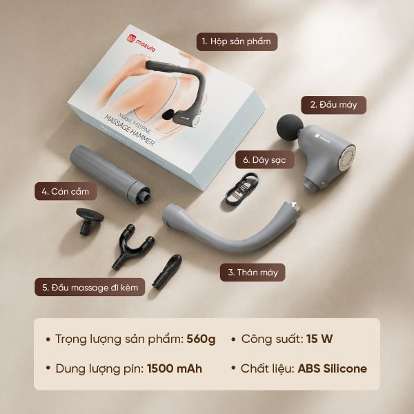 Máy massage cầm tay Masuto Spine Care - Cán cong trợ lực linh hoạt , loại bỏ đau nhức