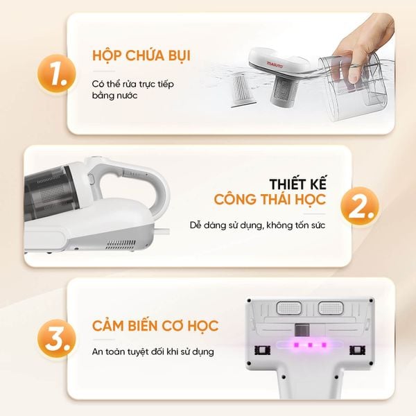 [HÀNG ĐẶT TRƯỚC - GIẢM THÊM 200K] Máy hút bụi giường nệm cầm tay Masuto Dreamer - UV diệt khuẩn, 2 buồng lọc bụi Cyclone Hepa, lực hút mạnh 13000Pa