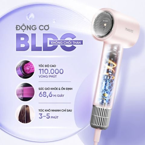 Máy sấy tóc ion âm Masuto SkyAI, cảm biến AI tự động điều chỉnh nhiệt độ bảo vệ da đầu tối ưu, giảm rụng tóc và khô xơ