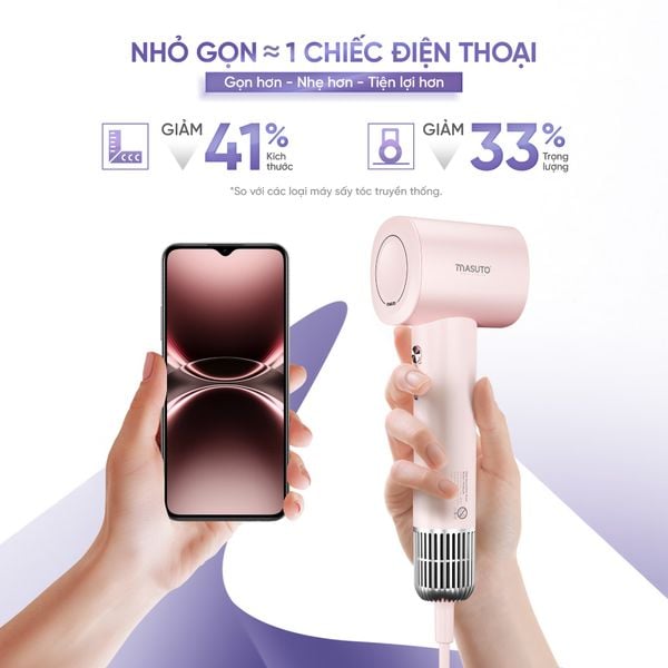Máy sấy tóc ion âm Masuto SkyAI, cảm biến AI tự động điều chỉnh nhiệt độ bảo vệ da đầu tối ưu, giảm rụng tóc và khô xơ