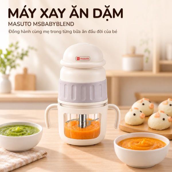 Máy Xay Ăn Dặm Đa Năng MSBABYBLEND Masuto - Cối Thủy Tinh, Lưỡi Dao 8 Cánh Xay Vi Lượng Siêu Mịn