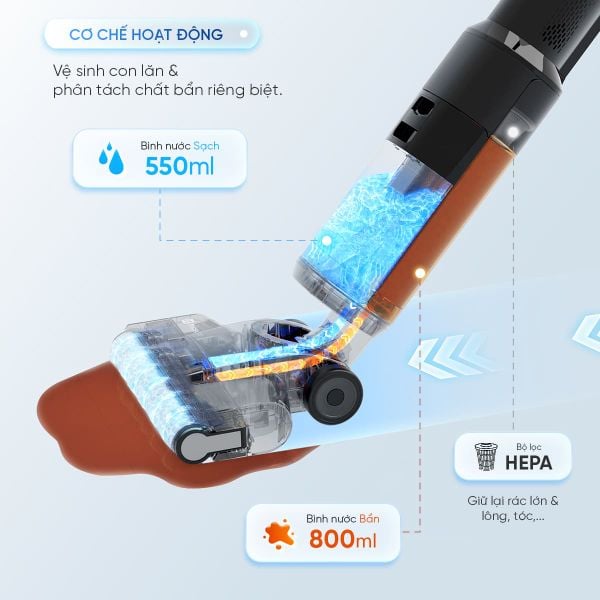 Máy hút bụi lau nhà không dây cầm tay Masuto FlexiFold | Lực hút siêu mạnh 15.000Pa, Tay gập linh hoạt 90°, Tự vệ sinh 1 chạm