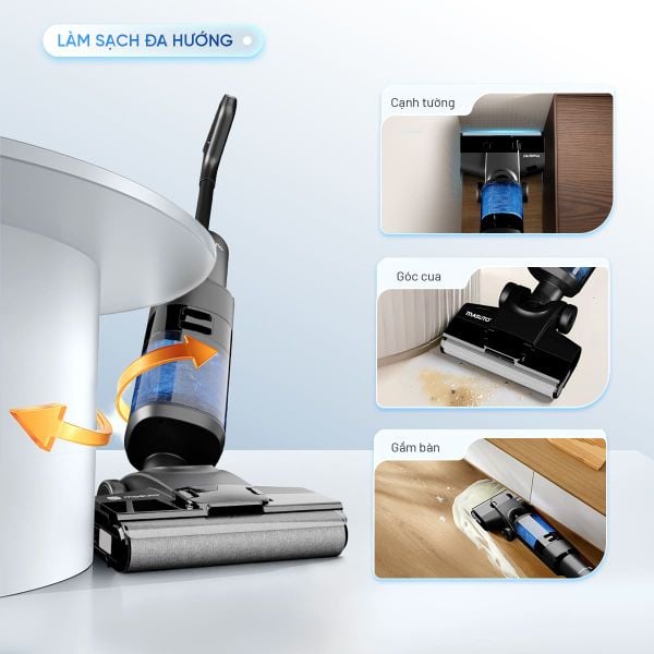Máy hút bụi lau nhà không dây cầm tay Masuto FlexiFold | Lực hút siêu mạnh 15.000Pa, Tay gập linh hoạt 90°, Tự vệ sinh 1 chạm