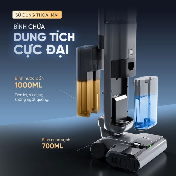 Máy hút bụi lau nhà không dây cầm tay Masuto PowerSlim phiên bản Space Titanium | Lực hút 20.000Pa, Tự giặt sấy 1 chạm