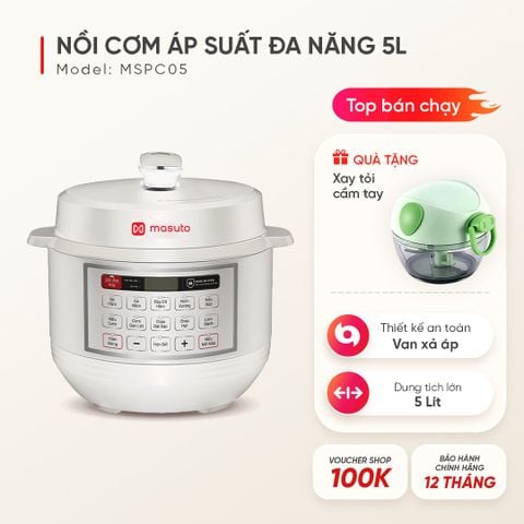 Nồi cơm áp suất 5L Masuto MSPC05 - 10 chức năng nấu, chế độ nấu mở nắp riêng biệt