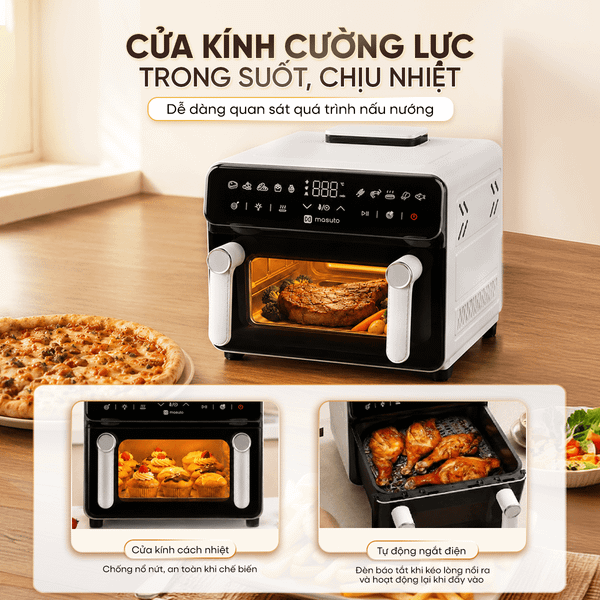 Nồi chiên không dầu Masuto PrimeAir 12L - Công suất 2200W- Chiên nướng không cần trở lật