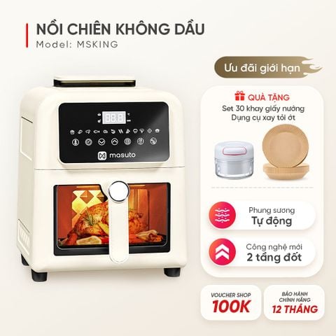 Nồi chiên không dầu phun sương Masuto MSKing 6L - 2 tầng đốt không cần trở lật