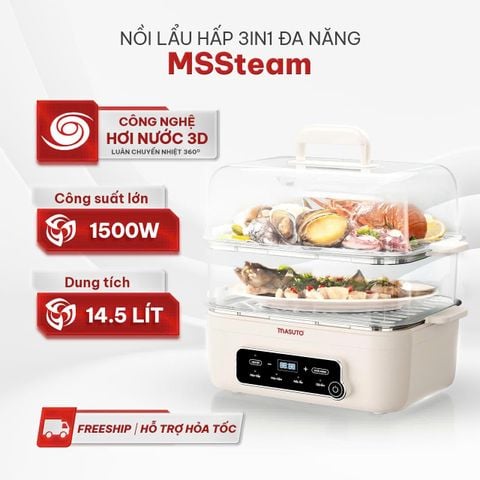 Nồi lẩu hấp điện 2 tầng Masuto – Dung tích 14.5L, hấp, lẩu, hầm tiện lợi