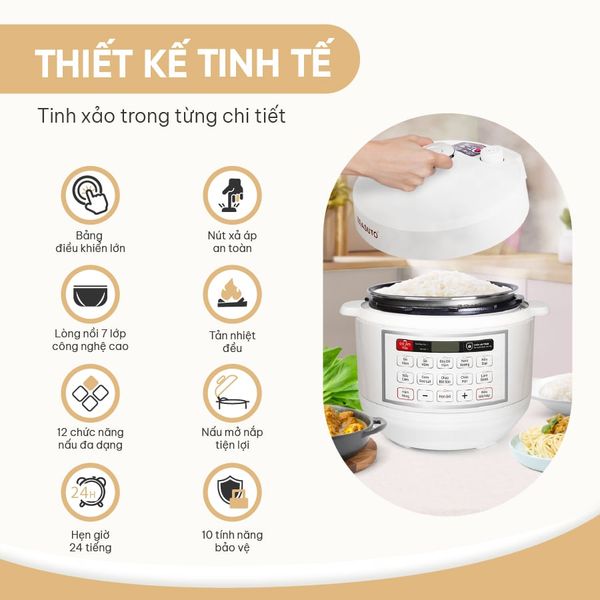 Nồi cơm áp suất 5L Masuto MSPC05 - 10 chức năng nấu, chế độ nấu mở nắp riêng biệt
