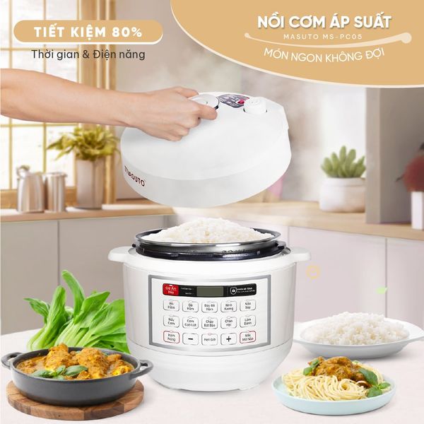 Nồi cơm áp suất 5L Masuto MSPC05 - 10 chức năng nấu, chế độ nấu mở nắp riêng biệt