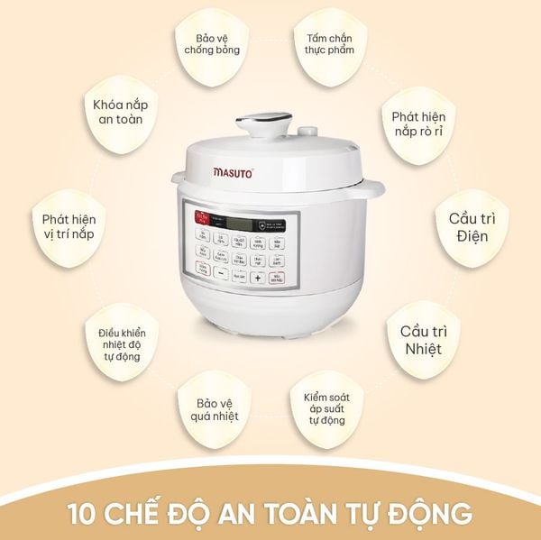 Nồi cơm áp suất 5L Masuto MSPC05 - 10 chức năng nấu, chế độ nấu mở nắp riêng biệt