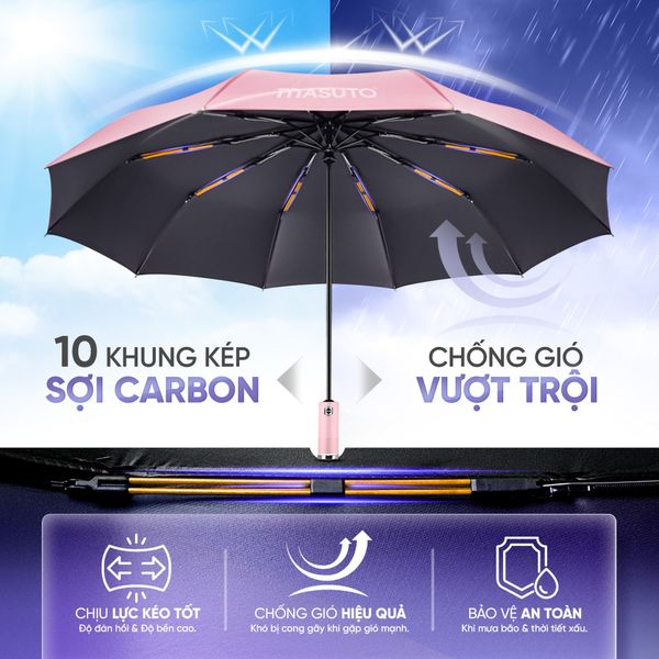 Ô dù gấp gọn đi mưa, che nắng chống tia UV kèm đèn pin tiện lợi