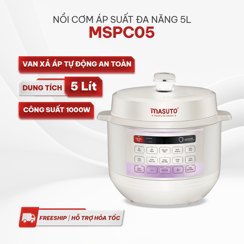 Nồi cơm áp suất 5L Masuto MSPC05 - 10 chức năng nấu, chế độ nấu mở nắp riêng biệt