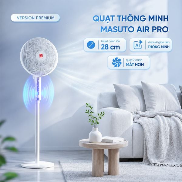 Quạt thông minh Masuto Air Pro cánh lớn 28cm – Điều khiển giọng nói Tiếng Việt, động cơ BLDC tiết kiệm điện