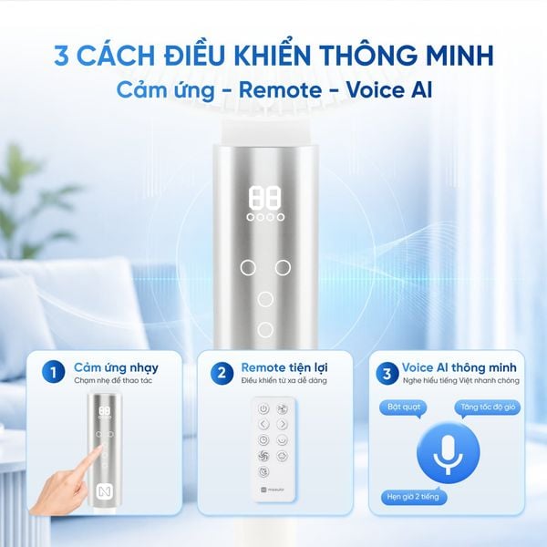 Quạt thông minh Masuto Air Pro cánh lớn 28cm – Điều khiển giọng nói Tiếng Việt, động cơ BLDC tiết kiệm điện