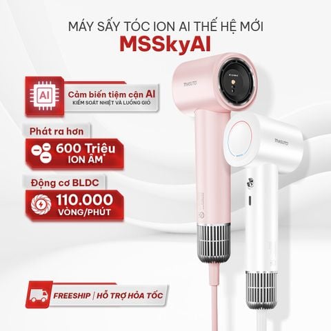 Máy sấy tóc ion âm Masuto SkyAI, cảm biến AI tự động điều chỉnh nhiệt độ bảo vệ da đầu tối ưu, giảm rụng tóc và khô xơ