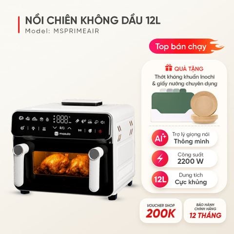 Nồi chiên không dầu Masuto PrimeAir 12L - Công suất 2200W- Chiên nướng không cần trở lật