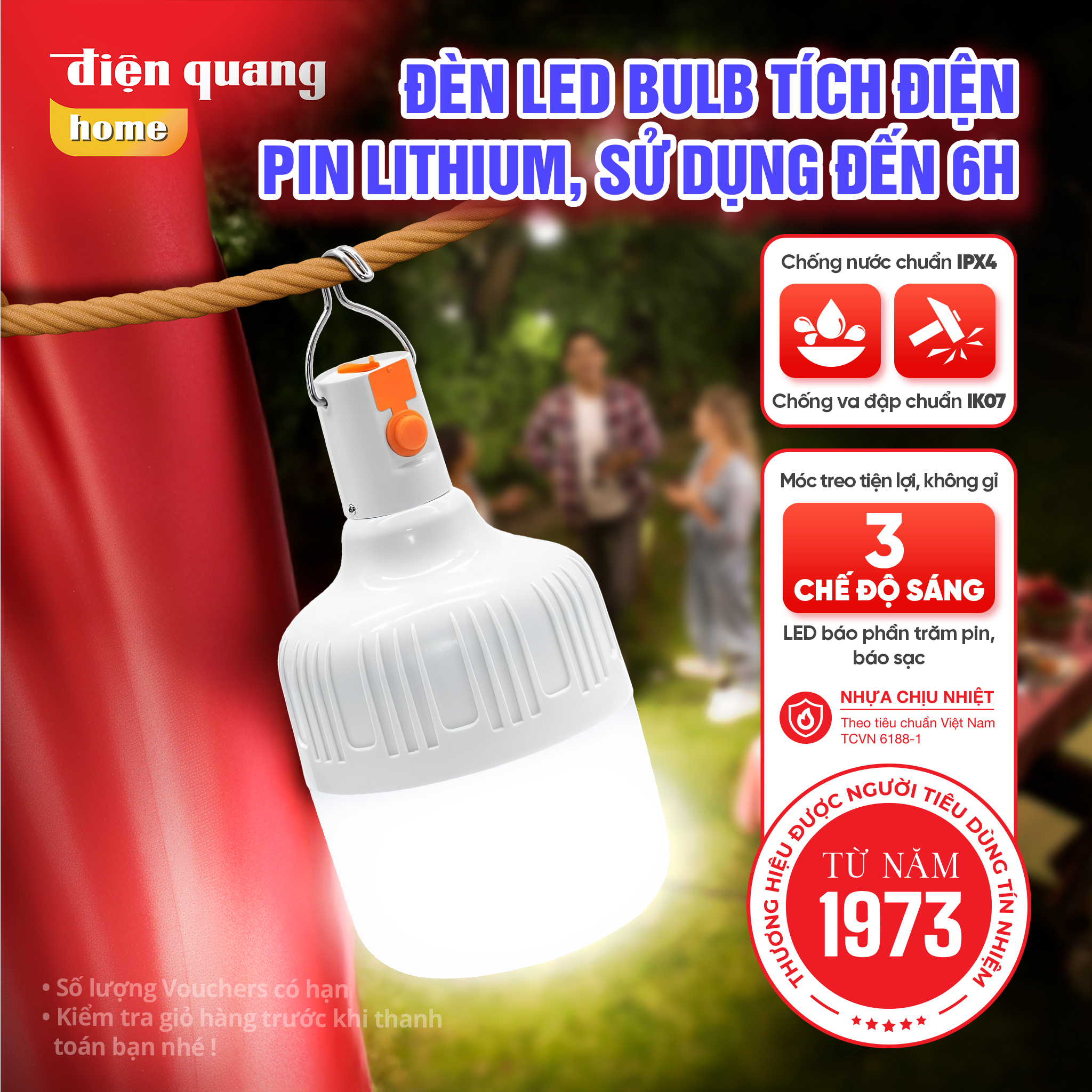 Đèn LED BULB Treo Tích Điện Điện Quang ĐQ LEDBUR01 (Ánh sáng trắng)