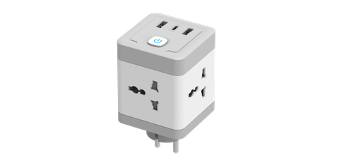 Ổ cắm ĐQ EQS 4WG 3U FC (4 lỗ 3 chấu, 2A 1C, sạc nhanh, màu trắng xám)