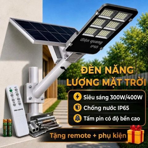 Bộ Đèn Đường Led Solar Năng Lượng Mặt Trời 300W/ 400W Siêu Sáng ECO SCD03 6500K (Ánh Sáng Trắng, Thân Nhôm, IP65, tấm pin rời)