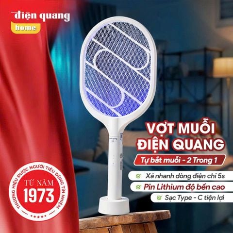 VỢT MUỖI ĐIỆN QUANG ĐQ EMR13 (2 trong 1, Pin Lithium, Màu trắng)