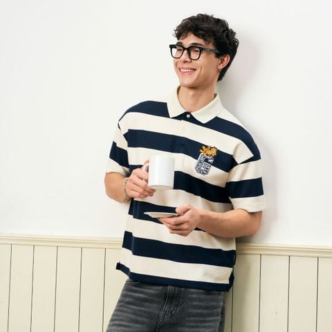Áo Polo Nam ICONDENIM Garfield College Cat Stripe Form Boxy