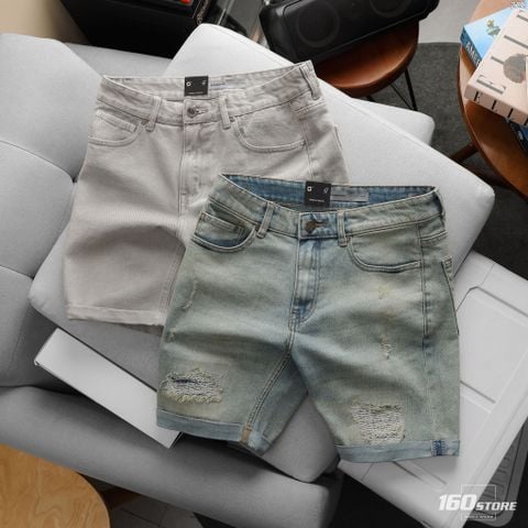 Quần Short Denim Nam ICONDENIM - Basic 5-Pocket Ripped Wash