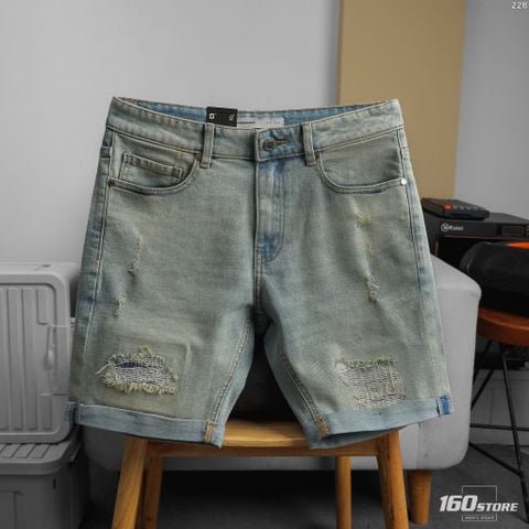 Quần Short Denim Nam ICONDENIM - Basic 5-Pocket Ripped Wash