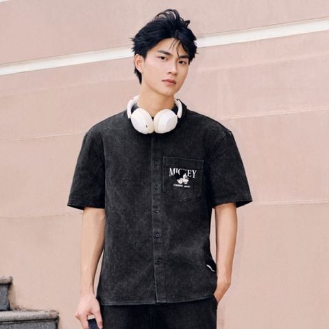 Áo Sơ Mi Nam Tay Ngắn Disney Grey Beat Form Boxy