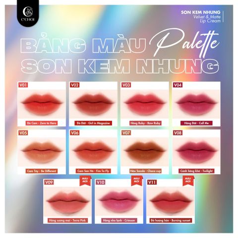 Son Kem Nhung Đỏ Hoàng Hôn - V11 Burning Sunset - C'Choi Velvet & Matte Lip Cream